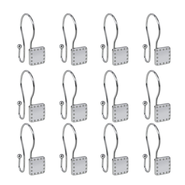 Loft97 HK20XX Shower Hooks, Double Shower Curtain Hooks for Bathroom, Rustproof Zinc Shower Curtain Hooks Rings, Crystal Design, Set of 12