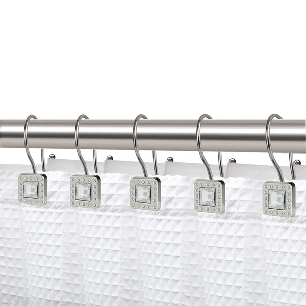 Loft97 HK22XX Shower Hooks, Double Shower Curtain Hooks for Bathroom, Rustproof Zinc Shower Curtain Hooks Rings, Crystal Design, Set of 12