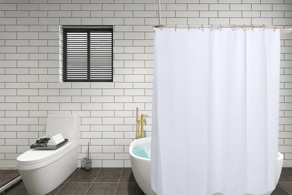 Loft97 HP10XX Rustproof Aluminum Hoop Oval Shower Rod With Ceiling Support for Free Standing Clawfoot Tub, 54 Inch Extra Large Size by 26 Inch, with White Shower Curtain 180x70 inch