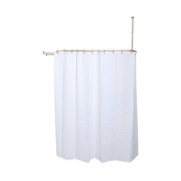 Loft97 HP10XX Rustproof Aluminum Hoop Oval Shower Rod With Ceiling Support for Free Standing Clawfoot Tub, 54 Inch Extra Large Size by 26 Inch, with White Shower Curtain 180x70 inch
