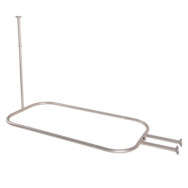 Loft97 HP9XX Rustproof Aluminum Hoop Shower Rod With Ceiling Support for Clawfoot Tub, 45.7 Inch Size by 22 Inch, with White Shower Curtain 180x70 inch