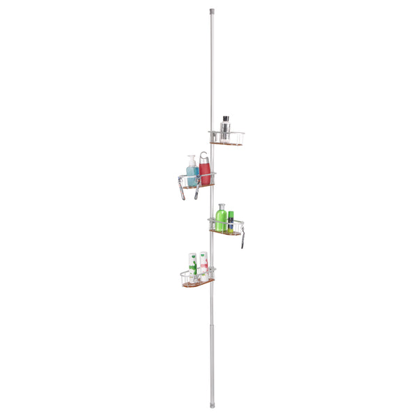 Loft97 PC5TK Tia Rustproof Corner Tension Shower Caddy, Teak Shelves