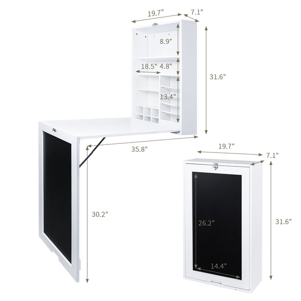 Loft97 SH0002WW101 Fold Down Desk Table Wall Cabinet With Chalkboard, White