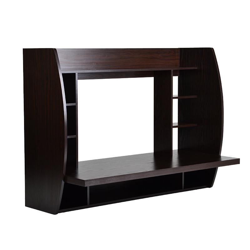Melamine Floating Wall Mount Desk with Shelving, Storage Nooks, White or Espresso - Loft97 - 2