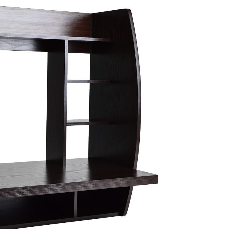 Melamine Floating Wall Mount Desk with Shelving, Storage Nooks, White or Espresso - Loft97 - 15