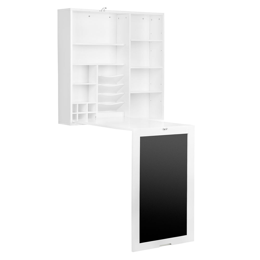 Loft97 SH0071PAWW011 Fold Out Wall Mount Desk with Storage Cabinet and Side Shelves, White