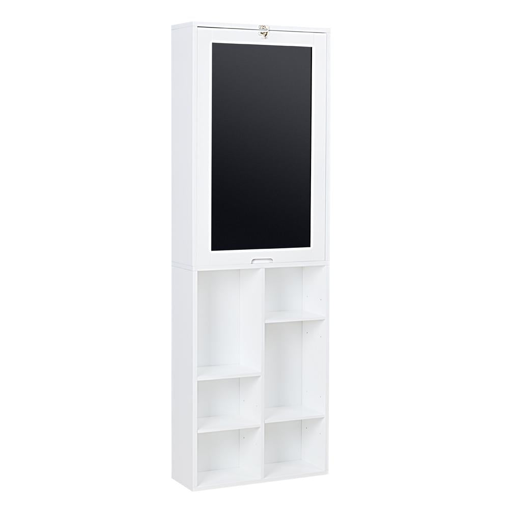 Loft97 SH3WW Collapsible Fold Down Desk Wall Cabinet with Chalkboard and Bottom Shelves, White